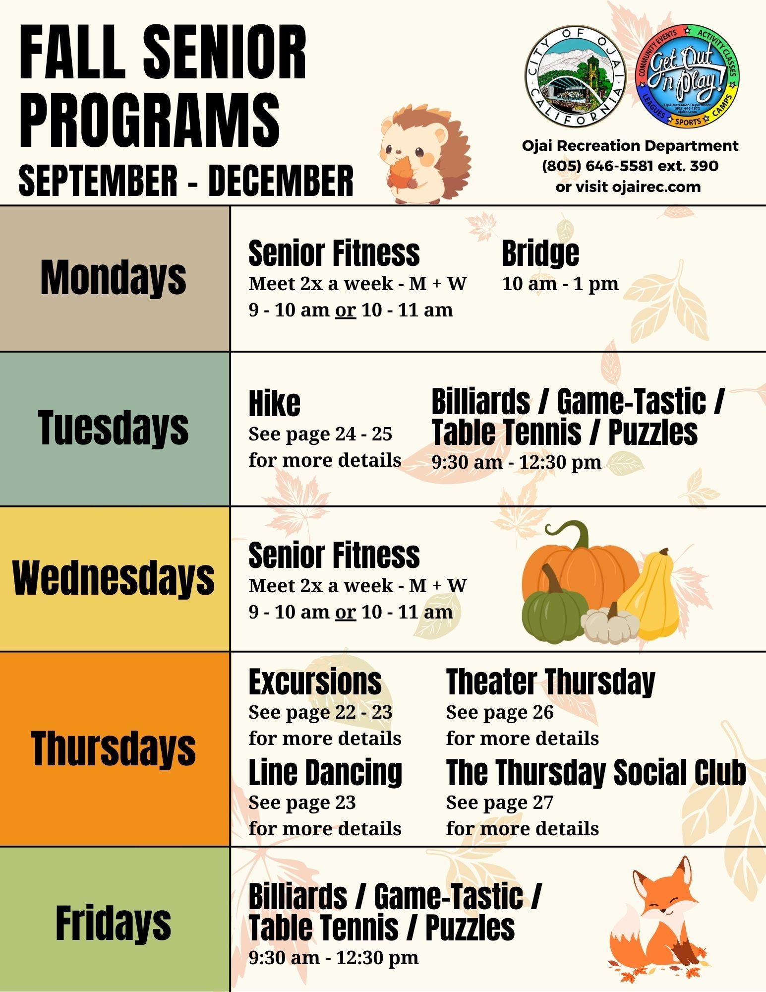 Fall Senior Programs Calendar